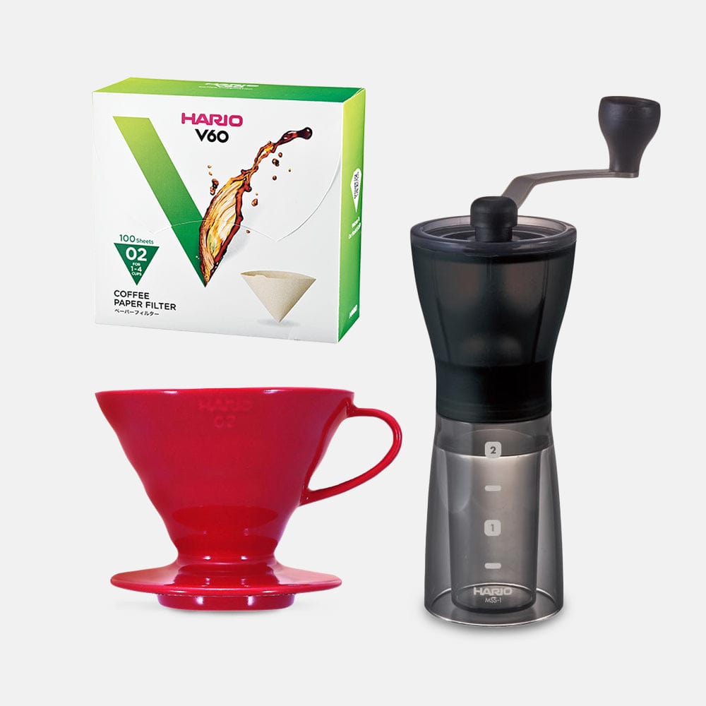 Hario Hario Mini Mill Plus V60 Ceramic Starter Kit Size 02 (Red) SS-43684436410612