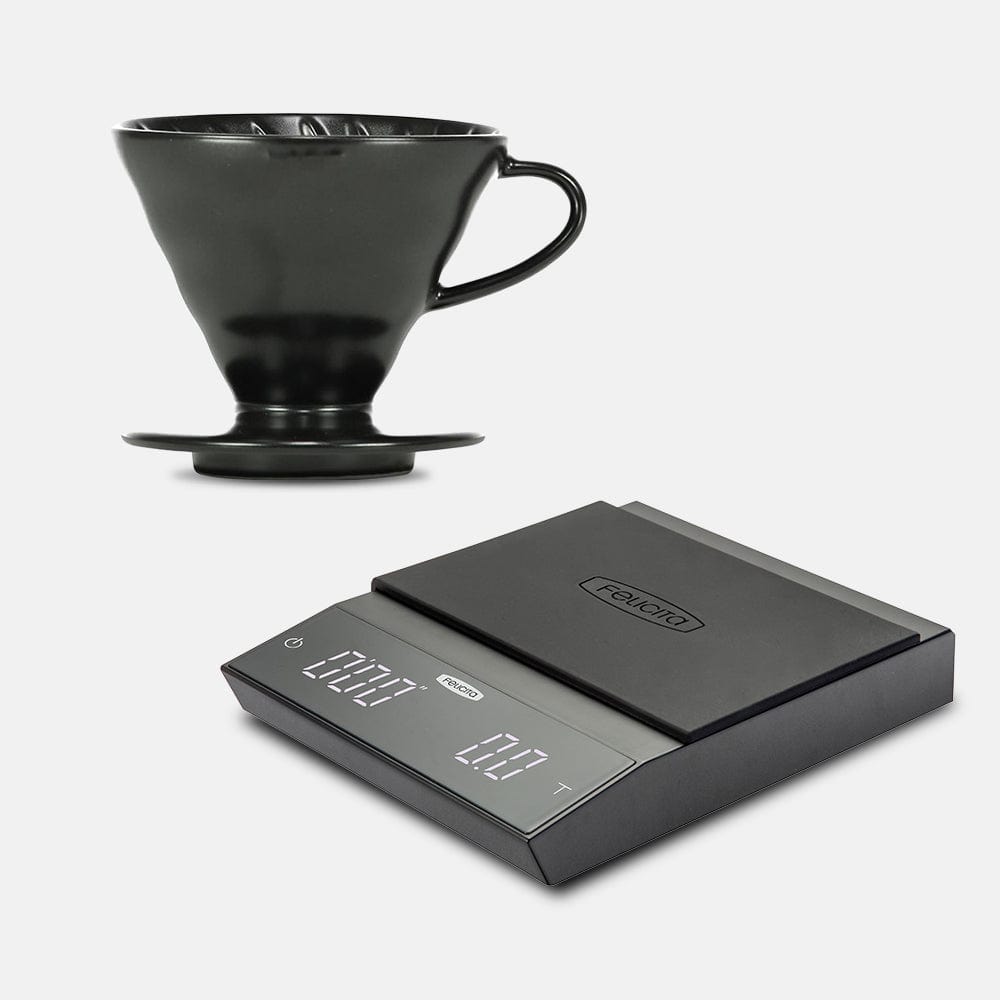 Hario Hario V60 Ceramic 02 Matte Black and Felicita Incline Scale Bundle SS-44223314034932